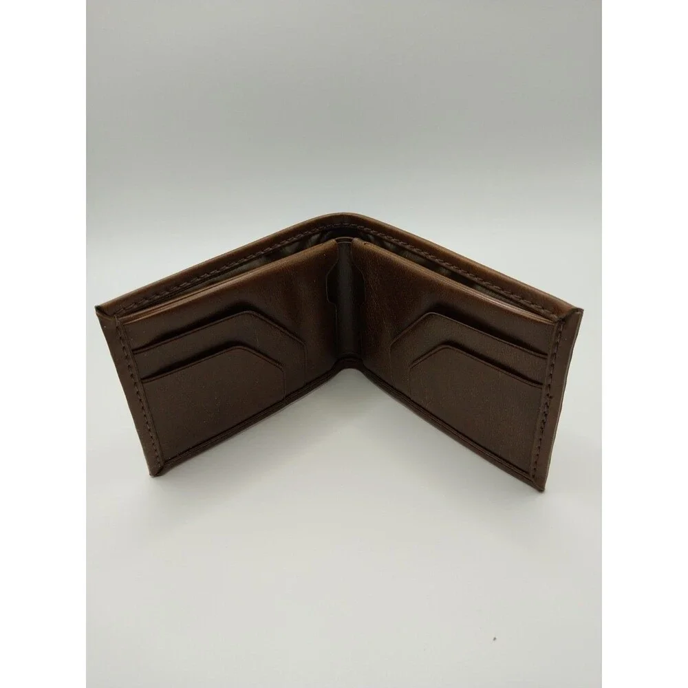 Golden Steer Billfold Wallet Brown Faux Leather with Picture Gallery